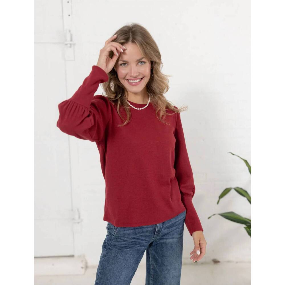NEW MAC & ME gathered shoulder top in merlot